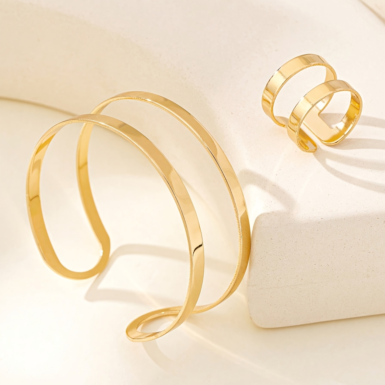 Boho Style Iron Cuff & Ring Set Leopard Pattern Cutout